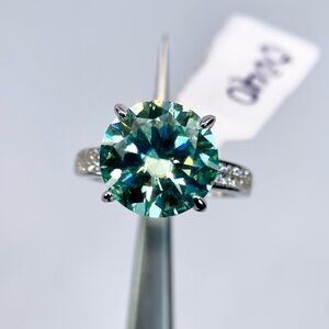 5 Ct Blue Moissanite Ring Wedding Anniversary Engagement 18K White Gold 925 GRA